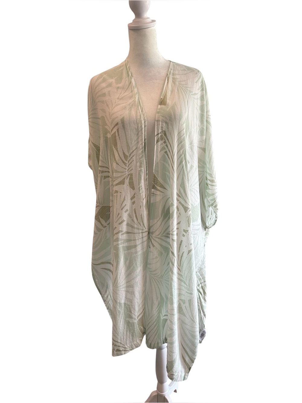 One size linen Cynthia Rowley beach swim cover up kimono green palm leaf